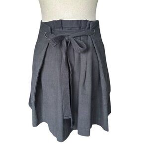 BCBGMAXAZRIA Paperbag Waist Mini Skirt Black Linen Blend Tie Belt M